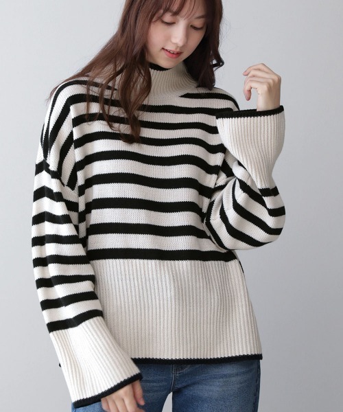 Bou Jeloud(ブージュルード)の「【WEB限定】ボーダータートルニット(ニット/セーター・レディース・ホワイト系その他/カーキ/レッド・FREE)」の16枚目の写真