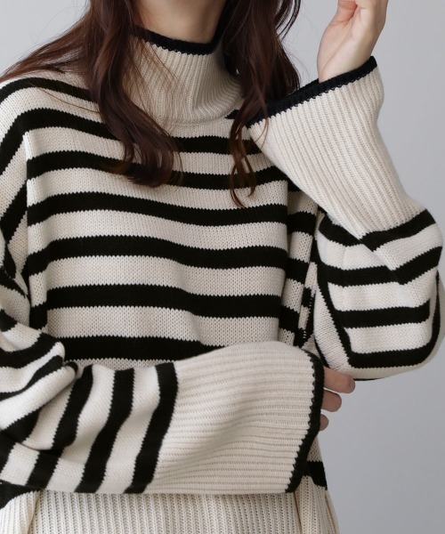 Bou Jeloud(ブージュルード)の「【WEB限定】ボーダータートルニット(ニット/セーター・レディース・ホワイト系その他/カーキ/レッド・FREE)」の14枚目の写真