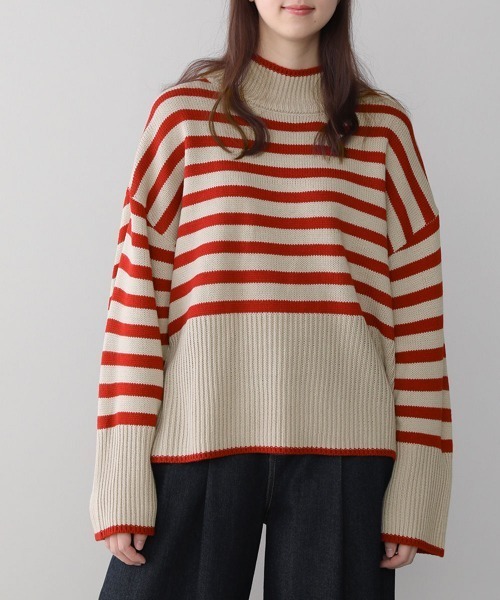 Bou Jeloud(ブージュルード)の「【WEB限定】ボーダータートルニット(ニット/セーター・レディース・ホワイト系その他/カーキ/レッド・FREE)」の8枚目の写真