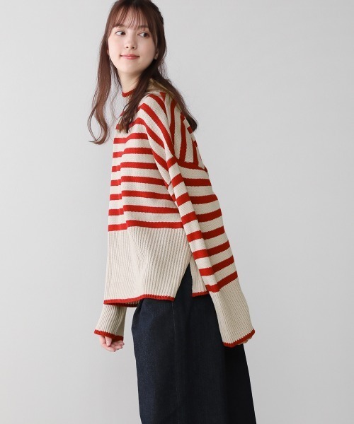 Bou Jeloud(ブージュルード)の「【WEB限定】ボーダータートルニット(ニット/セーター・レディース・ホワイト系その他/カーキ/レッド・FREE)」の5枚目の写真