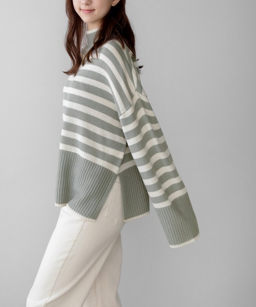 Bou Jeloud(ブージュルード)の「【WEB限定】ボーダータートルニット(ニット/セーター・レディース・ホワイト系その他/カーキ/レッド・FREE)」の15枚目の写真