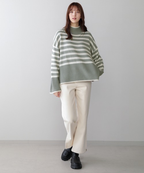 Bou Jeloud(ブージュルード)の「【WEB限定】ボーダータートルニット(ニット/セーター・レディース・ホワイト系その他/カーキ/レッド・FREE)」の9枚目の写真