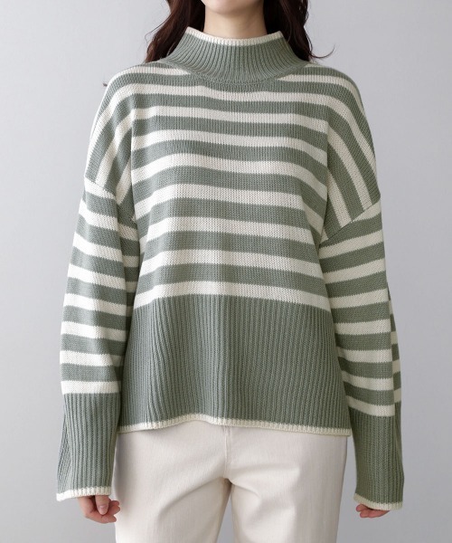 Bou Jeloud(ブージュルード)の「【WEB限定】ボーダータートルニット(ニット/セーター・レディース・ホワイト系その他/カーキ/レッド・FREE)」の11枚目の写真