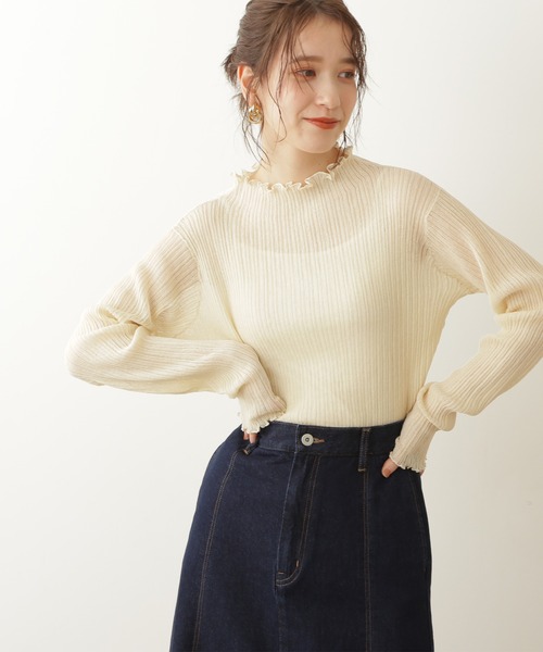 N.（N. Natural Beauty Basic）（エヌエヌナチュラルビューティーベーシック）の「◆メローシアーリブニット（ニット/セーター・レディース・オフホワイト/ブラック/ライトグリーン・MEDIUM）」の2枚目の写真