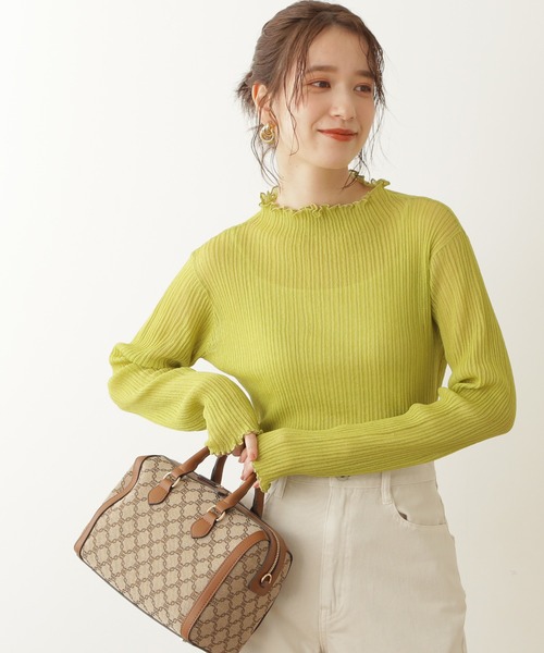 N.（N. Natural Beauty Basic）（エヌエヌナチュラルビューティーベーシック）の「◆メローシアーリブニット（ニット/セーター・レディース・オフホワイト/ブラック/ライトグリーン・MEDIUM）」の3枚目の写真