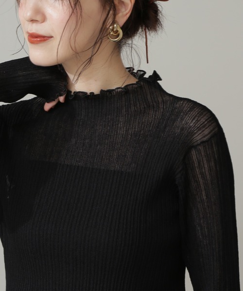 N.（N. Natural Beauty Basic）（エヌエヌナチュラルビューティーベーシック）の「◆メローシアーリブニット（ニット/セーター・レディース・オフホワイト/ブラック/ライトグリーン・MEDIUM）」の8枚目の写真