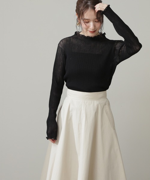 N.（N. Natural Beauty Basic）（エヌエヌナチュラルビューティーベーシック）の「◆メローシアーリブニット（ニット/セーター・レディース・オフホワイト/ブラック/ライトグリーン・MEDIUM）」の4枚目の写真
