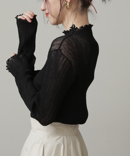 N.（N. Natural Beauty Basic）（エヌエヌナチュラルビューティーベーシック）の「◆メローシアーリブニット（ニット/セーター・レディース・オフホワイト/ブラック/ライトグリーン・MEDIUM）」の14枚目の写真