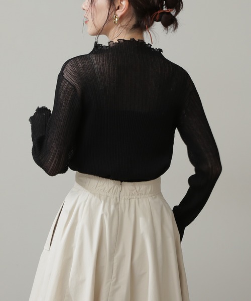 N.（N. Natural Beauty Basic）（エヌエヌナチュラルビューティーベーシック）の「◆メローシアーリブニット（ニット/セーター・レディース・オフホワイト/ブラック/ライトグリーン・MEDIUM）」の11枚目の写真