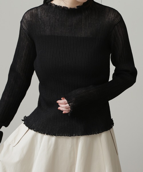 N.（N. Natural Beauty Basic）（エヌエヌナチュラルビューティーベーシック）の「◆メローシアーリブニット（ニット/セーター・レディース・オフホワイト/ブラック/ライトグリーン・MEDIUM）」の5枚目の写真