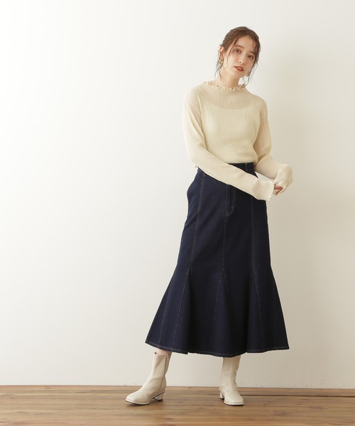 N.（N. Natural Beauty Basic）（エヌエヌナチュラルビューティーベーシック）の「◆メローシアーリブニット（ニット/セーター・レディース・オフホワイト/ブラック/ライトグリーン・MEDIUM）」の10枚目の写真