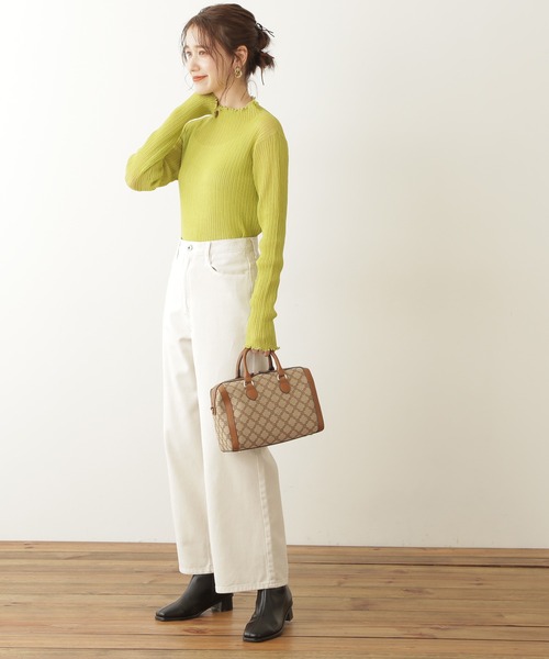 N.（N. Natural Beauty Basic）（エヌエヌナチュラルビューティーベーシック）の「◆メローシアーリブニット（ニット/セーター・レディース・オフホワイト/ブラック/ライトグリーン・MEDIUM）」の6枚目の写真