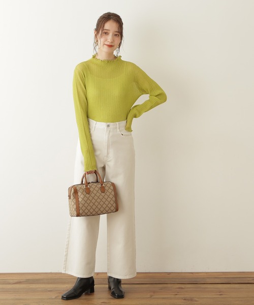 N.（N. Natural Beauty Basic）（エヌエヌナチュラルビューティーベーシック）の「◆メローシアーリブニット（ニット/セーター・レディース・オフホワイト/ブラック/ライトグリーン・MEDIUM）」の15枚目の写真