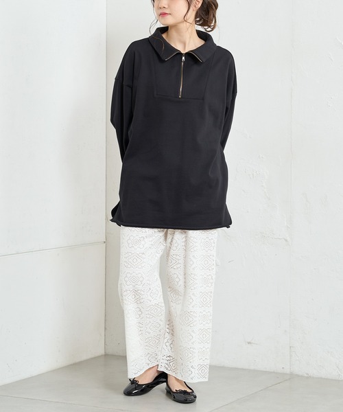 PUAL CE CIN(ピュアルセシン)の「【Du noir】裏毛ハーフジッププルオーバー(スウェット・レディース・ブラック/グレー/オフホワイト・FREE)」の2枚目の写真