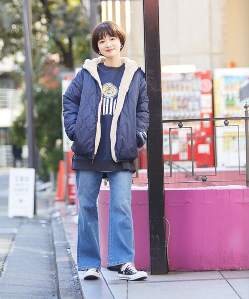 FREAK'S STORE(フリークスストア)の「リバーシブルキルトボアフードコート(ブルゾン・レディース・ネイビー/ブラウン/オリーブ・フリ-)」の8枚目の写真