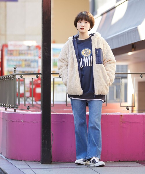 FREAK'S STORE(フリークスストア)の「リバーシブルキルトボアフードコート(ブルゾン・レディース・ネイビー/ブラウン/オリーブ・フリ-)」の5枚目の写真