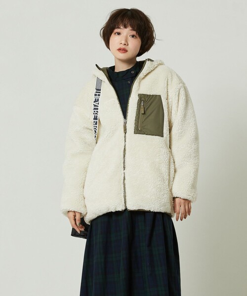 FREAK'S STORE(フリークスストア)の「リバーシブルキルトボアフードコート(ブルゾン・レディース・ネイビー/ブラウン/オリーブ・フリ-)」の10枚目の写真
