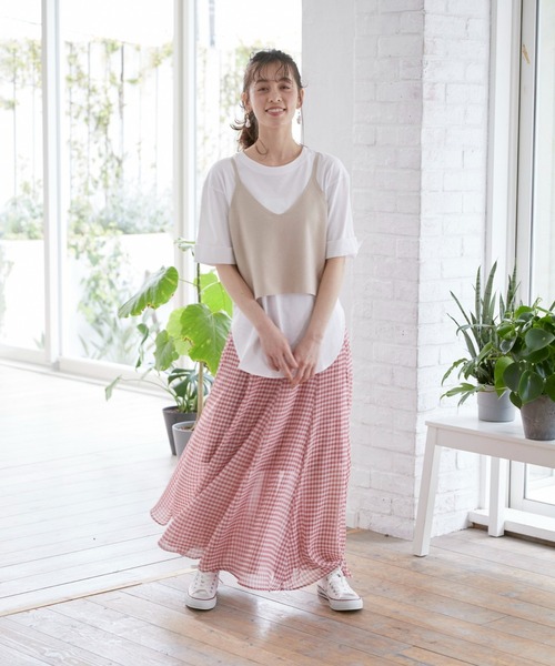 INED CLARO シアーギンガムチェックフレアスカート INED CLARO（イネドクラロ）の「シアーギンガムチェックフレア