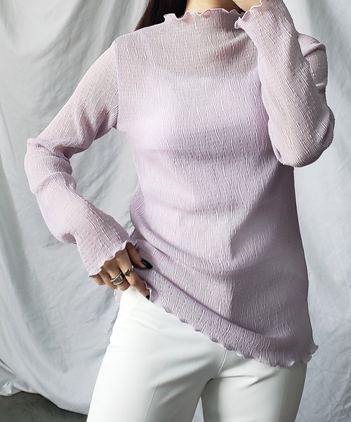 me+em select（ミームセレクト）の「※※【 新色追加 】楊柳シアーハイネックメロートップス（Tシャツ/カットソー・レディース・パープル/ブラック/アイボリー/ライトグリーン/ブラウン/チャコール・MEDIUM）」の11枚目の写真