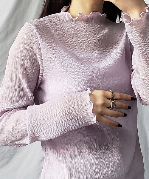 me+em select（ミームセレクト）の「※※【 新色追加 】楊柳シアーハイネックメロートップス（Tシャツ/カットソー・レディース・パープル/ブラック/アイボリー/ライトグリーン/ブラウン/チャコール・MEDIUM）」の18枚目の写真