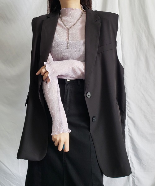 me+em select（ミームセレクト）の「※※【 新色追加 】楊柳シアーハイネックメロートップス（Tシャツ/カットソー・レディース・パープル/ブラック/アイボリー/ライトグリーン/ブラウン/チャコール・MEDIUM）」の22枚目の写真