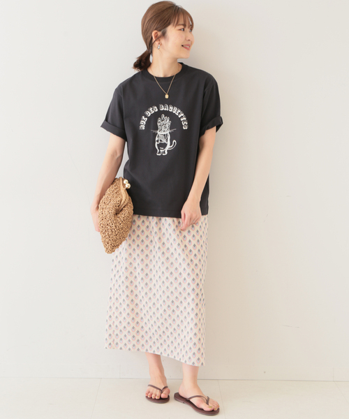 SLOBE IENA(スローブイエナ)の「SPRINTEX モチーフプリントギャザースカート◆(スカート・レディース・ネイビー/ナチュラル・FREE)」の3枚目の写真