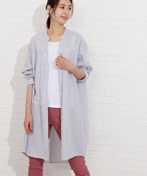 SHOO・LA・RUE（シューラルー）の「◆フレンチリネン前開きワンピース（ワンピース・レディース・ダークブラウン/ブルー/ホワイト系/グレー系7/ネイビー系2/ピンク系・00）」の3枚目の写真