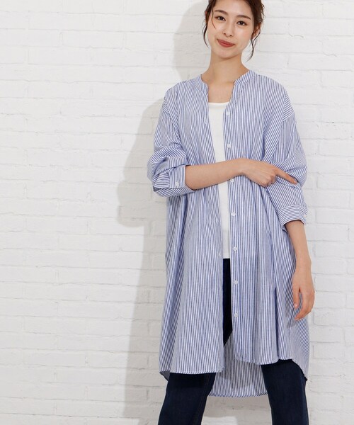 SHOO・LA・RUE（シューラルー）の「◆フレンチリネン前開きワンピース（ワンピース・レディース・ダークブラウン/ブルー/ホワイト系/グレー系7/ネイビー系2/ピンク系・00）」の5枚目の写真