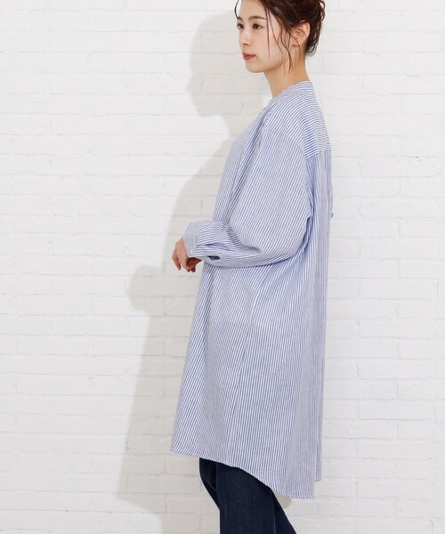 SHOO・LA・RUE（シューラルー）の「◆フレンチリネン前開きワンピース（ワンピース・レディース・ダークブラウン/ブルー/ホワイト系/グレー系7/ネイビー系2/ピンク系・00）」の8枚目の写真