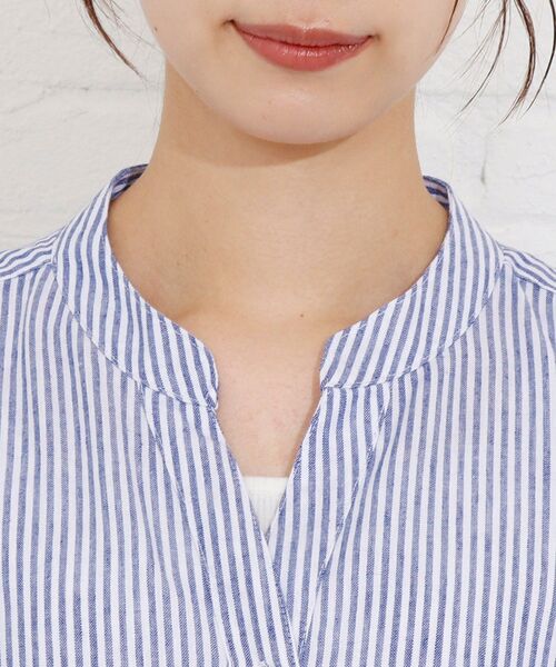 SHOO・LA・RUE（シューラルー）の「◆フレンチリネン前開きワンピース（ワンピース・レディース・ダークブラウン/ブルー/ホワイト系/グレー系7/ネイビー系2/ピンク系・00）」の10枚目の写真