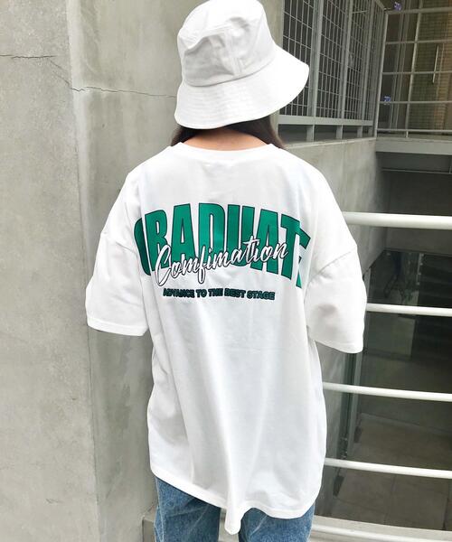 INGNI(イング)の「BACKロゴ/チュニックTシャツ(Tシャツ/カットソー・レディース・ホワイト×ブルー/ブラック/ベージュ/ホワイト×グリーン・M)」の2枚目の写真