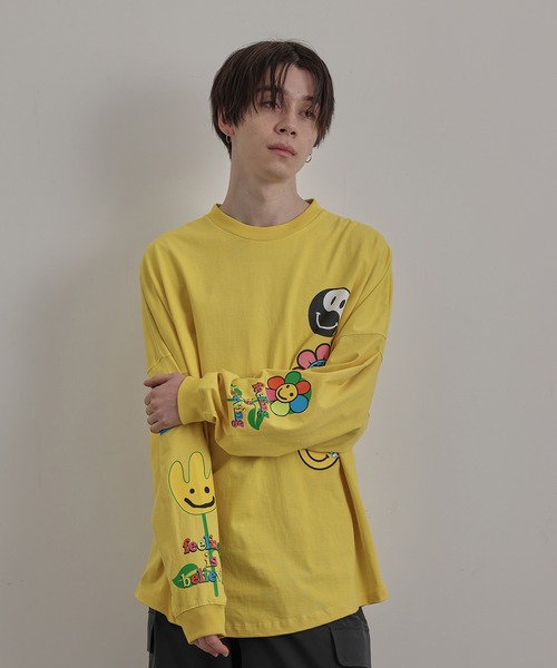 Paragraph(パラグラフ)の「PARAGRAPH/HAPPY SMILE LONG TEE/NO.09/22SS(Tシャツ/カットソー・メンズ・チャコールグレー/ホワイト/ミント/イエロー・FREE)」の7枚目の写真