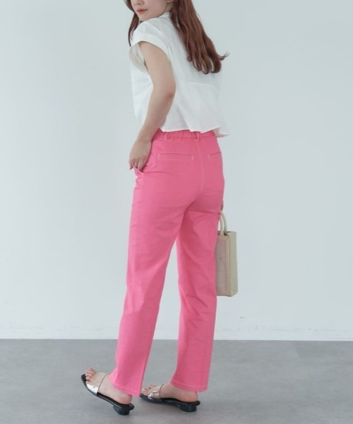 koe(コエ)の「ハイウエストデニムストレートパンツ*(デニムパンツ・レディース・ブラック/ピンク/インディゴブルー/グリーン・S/M)」の4枚目の写真