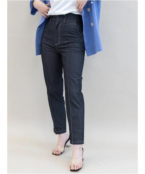 koe(コエ)の「ハイウエストデニムストレートパンツ*(デニムパンツ・レディース・ブラック/ピンク/インディゴブルー/グリーン・S/M)」の1枚目の写真