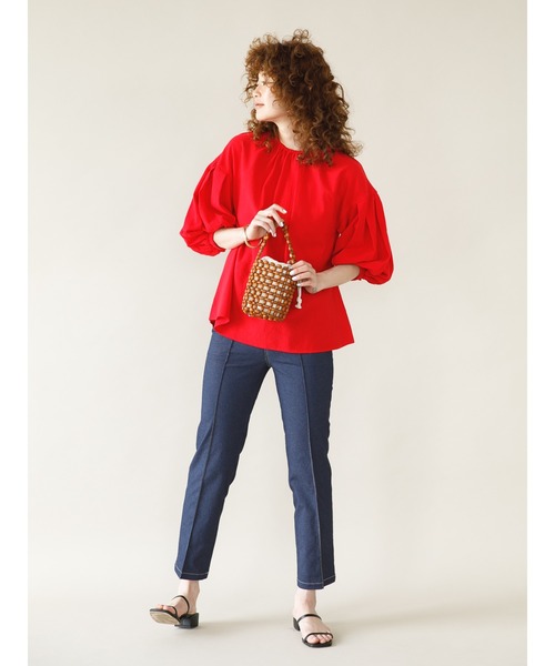 koe(コエ)の「ハイウエストデニムストレートパンツ*(デニムパンツ・レディース・ブラック/ピンク/インディゴブルー/グリーン・S/M)」の7枚目の写真