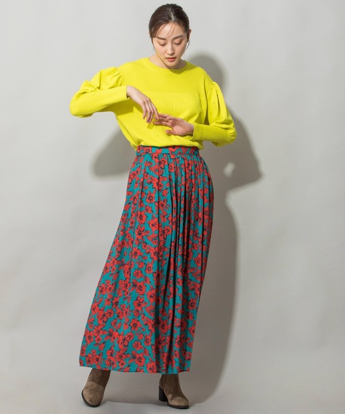 Munich(ミューニック)の「フラワープリントエコレーヨンギャザースカート(スカート・レディース・グリーン/イエロー/レッド・S/M)」の4枚目の写真