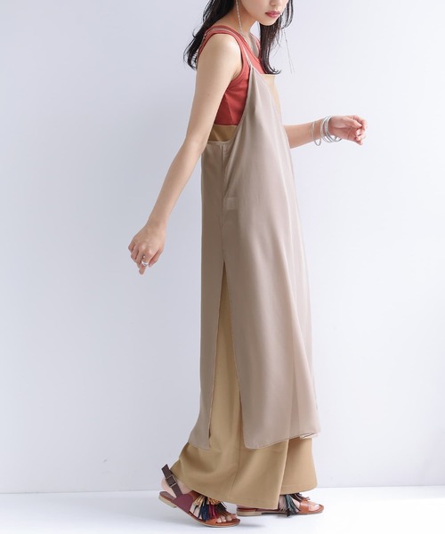 n'OrLABEL（ノアールレーベル）の「シアーキャミ×ワイドサロペットセット（サロペット/オーバーオール・レディース・ブラック/モカ・1/2）」の5枚目の写真