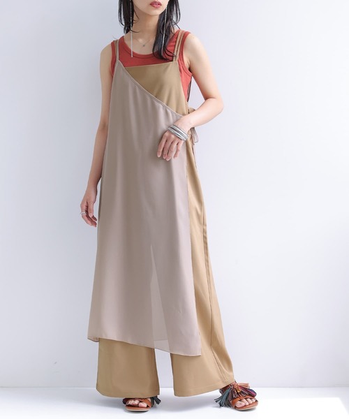 n'OrLABEL（ノアールレーベル）の「シアーキャミ×ワイドサロペットセット（サロペット/オーバーオール・レディース・ブラック/モカ・1/2）」の6枚目の写真