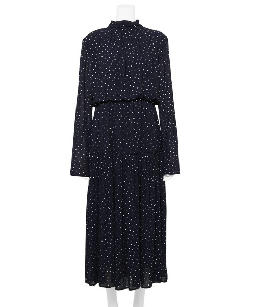 Mila Owen（ミラオーウェン）の「箔プリントギャザーシフォンワンピース（ワンピース・レディース・ブラック/ネイビー・1/0）」の3枚目の写真