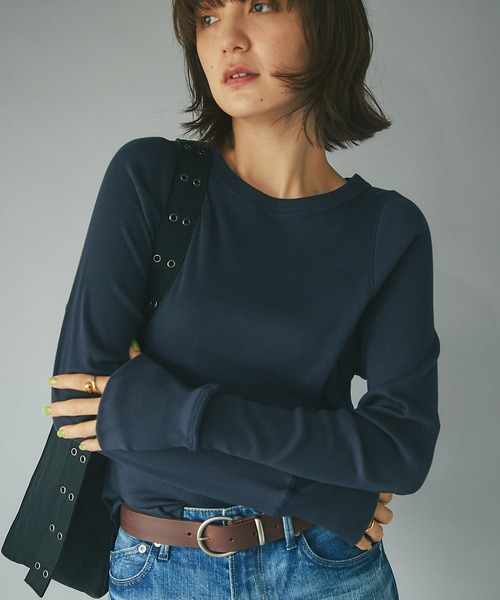 RIVE DROITE（リヴドロワ）の「一枚で決まる大人カジュアルなカットソー/テレコロングスリーブカットソー（Tシャツ/カットソー・レディース・オフホワイト/カーキ/ネイビー/グレー・FREE）」の4枚目の写真