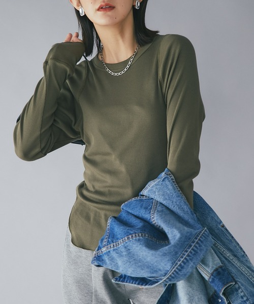 RIVE DROITE（リヴドロワ）の「一枚で決まる大人カジュアルなカットソー/テレコロングスリーブカットソー（Tシャツ/カットソー・レディース・オフホワイト/カーキ/ネイビー/グレー・FREE）」の3枚目の写真