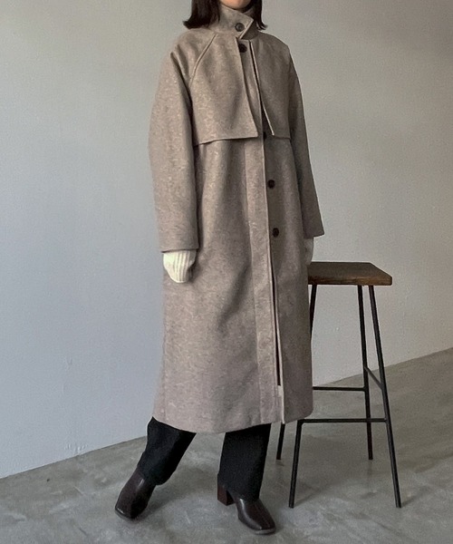 hellam（へラム）の「スタンドカラー ケープロングコート（ステンカラーコート・レディース・ブラック/ブラウン/オレンジ/グリーン/アイボリー/モカ/杢グレー/チャコールグレー/ネイビー・FREE）」の17枚目の写真