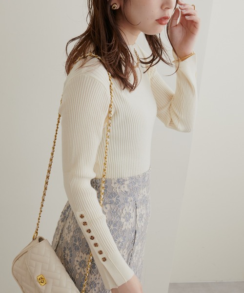 natural couture（ナチュラルクチュール）の「袖口ちび釦プチハイリブニット（ニット/セーター・レディース・オレンジ/ブルー/アイボリー/その他1/スミクロ/ライトベージュ・FREE）」の22枚目の写真