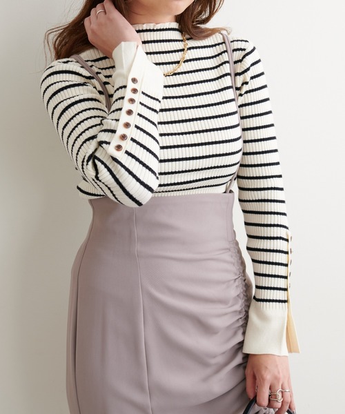 natural couture（ナチュラルクチュール）の「袖口ちび釦プチハイリブニット（ニット/セーター・レディース・オレンジ/ブルー/アイボリー/その他1/スミクロ/ライトベージュ・FREE）」の12枚目の写真