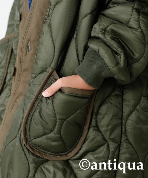 ロング丈キルティングコート（ノーカラーコート）｜antiqua