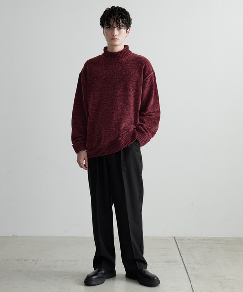オーバーサイズモックネックモールヤーンプルオーバーニット（ニット