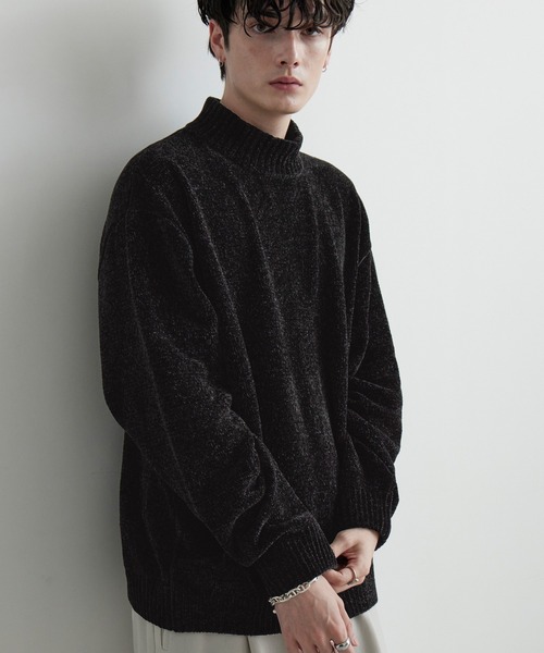 オーバーサイズモックネックモールヤーンプルオーバーニット（ニット