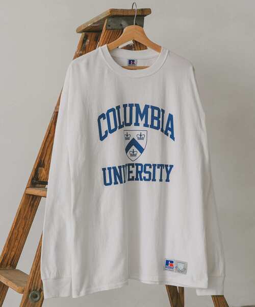 Russell Athletic(ラッセルアスレティック)の「『別注』RUSSELL ATHLETIC×DOORS UNIVERSITY L/S T-SHIRTS(Tシャツ/カットソー・メンズ・ホワイト/ネイビー/グレー・MEDIUM/LARGE)」の1枚目の写真