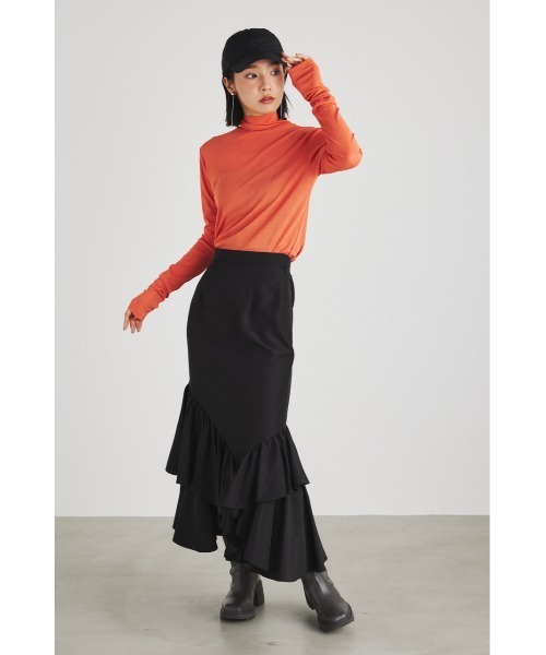 rienda(リエンダ)の「ティアードヘムマーメイドスカート(スカート・レディース・アイボリー/ブラック/カーキ/ピンク・SMALL/MEDIUM)」の6枚目の写真