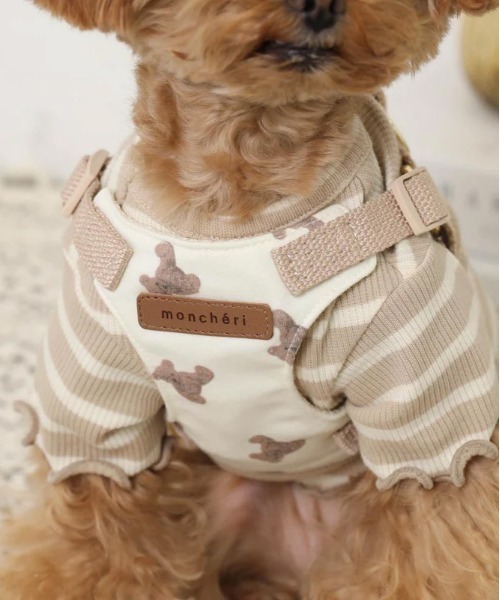 moncheri くまさん刺繍ボアハーネスとリードのセット　Sサイズ Amazon | monchéri モンシェリ 犬 ハーネス くまさん刺繍ボア